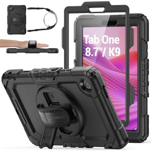 SEYMAC stock Tablet Case for Lenovo Tab One / K9 (TB305FU) 8.7 inch Drop-Proof Protection Cover with 360 Rotate Stand & Strap [Pen Holder] & Screen Protector 2025, Black