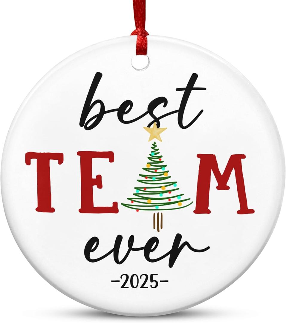 TEEZWONDER Coworker Gifts for Women Friends - Ceramic Christmas Ornaments 2025 for Tree Decorations - Christmas Birthday Gift for Coworkers Friend, White Elephant Gifts for Adults, Friends Ornament (Best Team)