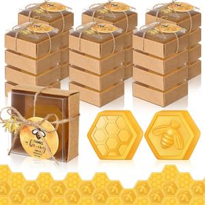 24 Set Baby Shower Bee Party Favors Honeycomb Bee Soap Handmade Scent Soaps with Gift Box Thank You Cards cute Charms for Guest Gender Reveal Keepsake Wedding gifts Decorations (Transparent)