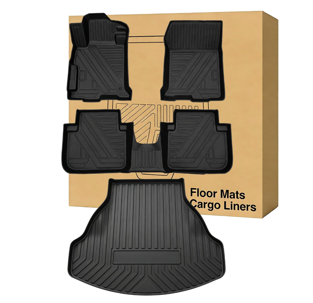 Floor Mats ＆ Cargo Liners Compatible with 2013-2017 Honda Accord，All Weather Protection Waterproof Durable Anti-Slip Odorless Custom-fit Front Rear Rows Back Trunk Tray Full Set Carpet Liner