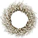 Artificial Winter Wreaths for Front Door 20 Inches White Wreath Rustic White Berry Twig Wreath for Indoors Porch Windows Wall Outdoor Christmas Celebration