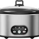 OLIXIS Slow Cooker 8 Quart, Ceramic Nonstick Coating, Programmable Slow Cooker with Dishwasher Stoneware Pot and Tempered Glass Lid, Multi Cookers with 3 Temperature, 35in Tangle Free Cord, Silver
