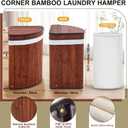 Gueevin Corner Laundry Hamper with Lid and 2 Removable Cloth Liners Bamboo Corner Laundry Basket Collapsible Clothes Basket Storage Bin for Bedroom Bathroom Living Room(Espresso Color), 14 x 14 x 24.5 inches