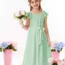 GRACE KARIN Girls Dress Formal Party Wedding Guest Pageant Dress for Teen Girls Ruffle Backless Maxi Sundress Size 6-14 (Green)