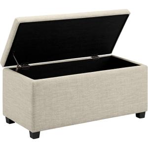 Amazon Basics Upholstered Storage Ottoman Bench with Soft Close Lid, Child-Safety Hinge, No Assembly Required, 35.5"W x 16.5"D x 17"H, Beige