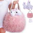 Unicorn Stuffed Animal for Girls 4 PCS Mommy and Baby Plush Unicorn Toy Set with XL Furry Purse and Doll Blanket Unicorn Gift for Girls Ages 3 4 5 6 7 Birthday Toddler Gift Christmas