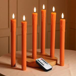 Eywamage Orange Dripping Wax Flameless Taper Candles with Remote, Flickering Thanksgiving Fall LED Candlesticks Battery Operated Set of 6