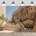 7ftx5ft Retro Jerusalem City Street Backdrop for Photography Vintage Building Monastery Yard Scenery Background for Ancient Background Photo Booth Studio Props (7x5FT, B1-C43)