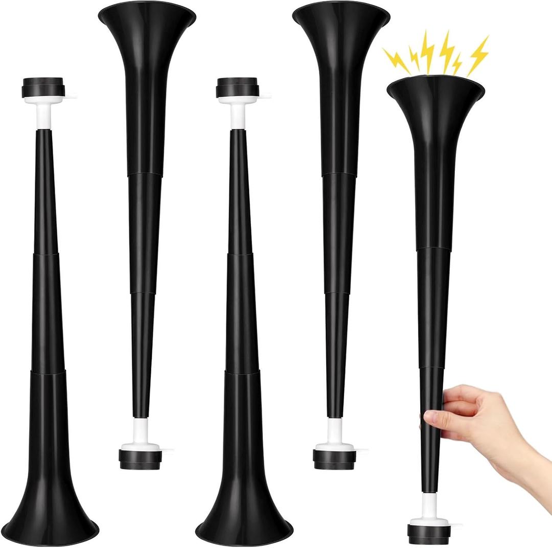 4 Pieces Stadium Horn for Adult, 21 Inch Collapsible Vuvuzela Trumpet for Sporting Events Football Carnival Party, Black