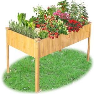 Raised Garden Bed, 48x25x30 Inch Raised Bed, Elevated Bamboo Planter Box with Legs, Standing Growing Bed for Growing Fresh Herbs, Vegetables, Succulents, Flowers