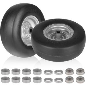 11x4.00-5 Flat Free Lawn Mower Tire with Rim for Many Zero Turn Lawn Mowers | 3.4"-4"-4.5"-5" Centered Hub, with Universal Adapter Kit| Bore ID 3/4" or 5/8" (2PCS)