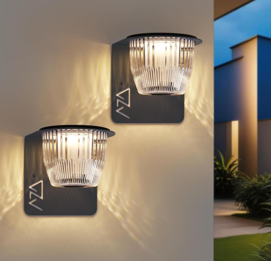 Solar Wall Lights Outdoor Waterproof, 2 Pack Metal Wall Lights + USB-C Powerd, Dusk to Dawn Solar Porch Lights Outdoor with 3 Bright Modes, for Patio, Garage, Shed, Slate Gray