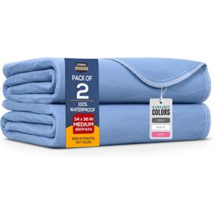 Utopia Bedding Washable Underpads 34" x 36" (Pack of 2), Waterproof Reusable Heavy Absorbency Incontinence Bed Pads for Adults, Kids, Elderly and Pets, Bedwetting Pads for Sofa and Couch (Blue)