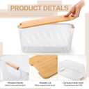 Geelin 4 Pcs White Metal Wire Basket with Wooden Handles and Bamboo Lids 14.37" x 8.58" x 6.5" Mesh Steel Basket Stackable Storage Bins Organizer Containers for Vegetables Fruit Home Cabinet Pantry