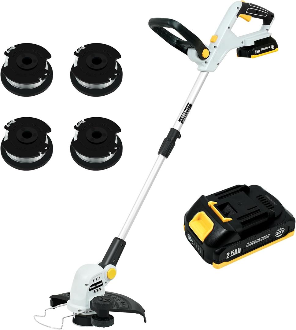 String Trimmer Cordless, PATIOX Electric Weed Wacker & Edger Battery Powered, Rechargeable Weed Whacker Cordless with Battery and Charger (2.5AH Battery)