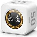 KADAMS Pomodoro Cube Timer Productivity Visual Timer 5/10/25/50 Min Customize Timer, Rotating Countdown Countup, Mute - for Work Study Cook Workout Kitchen Classroom for Kid (White)