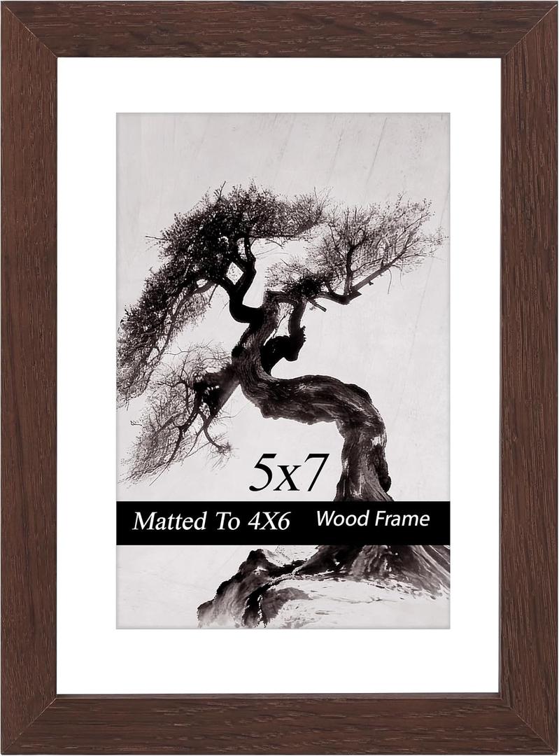 5x7 Picture Frame,Premium Oak Solid Wooden Photo Frame With HD Glass,Display for 4x6 Photo Prints With Mat Or 5x7 Picture Without Mat,For Wall Decor Aesthetic Or Desk Decoration.