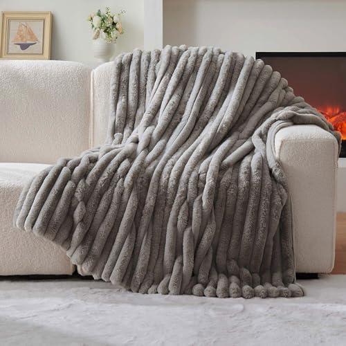 Amazon.com: Lotus Karen Faux Fur Throw Blanket - Stripe Faux Rabbit Fur Blanket for Couch, Cozy Soft Fluffy Fuzzy Blanket, Warm Thick Furry Plush Shaggy Small Blankets for Women, Light Gray,50x60 Inches : Home & Kitchen