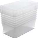 Simplify Storage Bins with Lids | Dimensions: 13.23"x 7.5"x 4.5" |6 Pack| Stackable | Nestable Bins | Great for Clothing | Books | Household Items | Shoes | Home Organization | Clear.