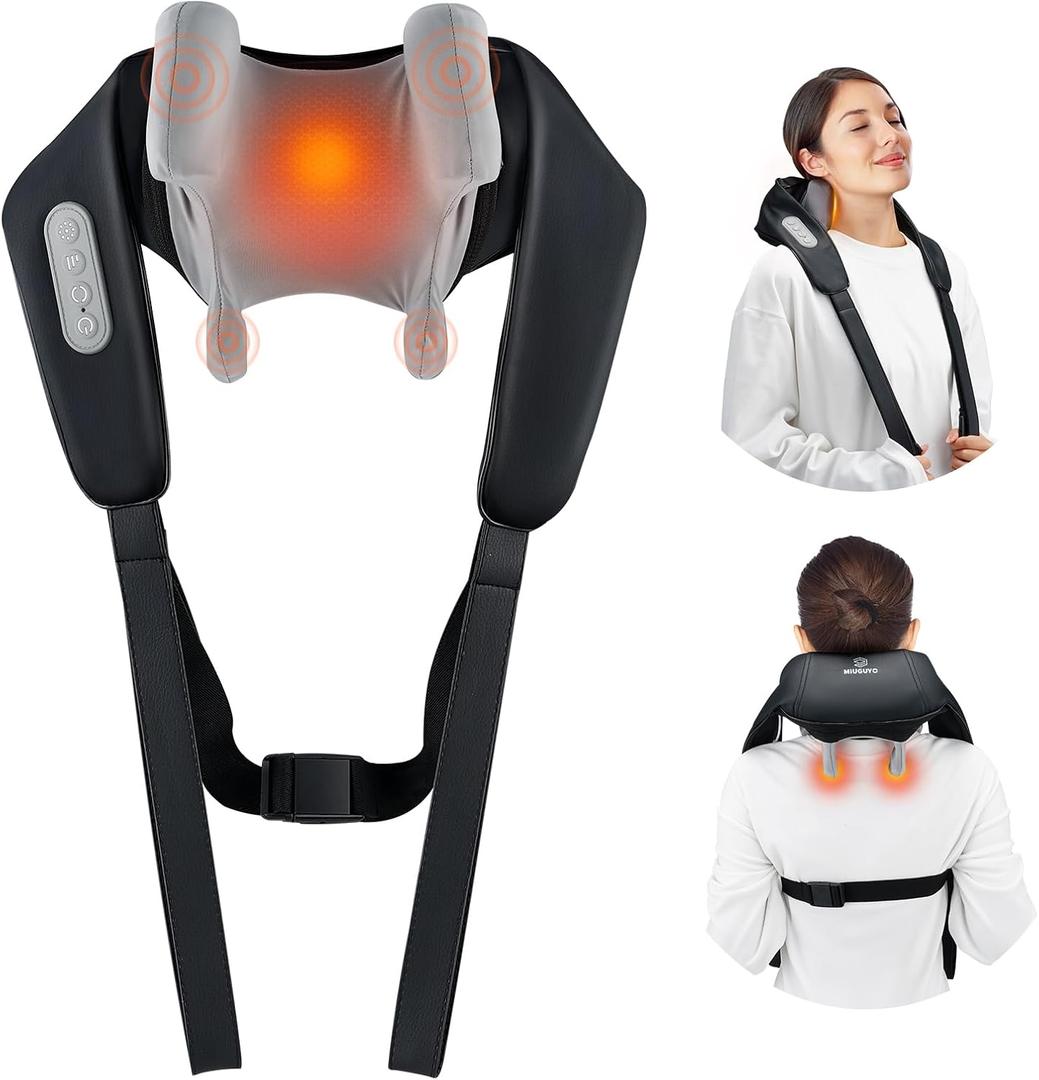 Shiatsu Back and Neck Massager, Cordless Shoulder Massager with Soothing Heat, Electric Deep Tissue, for Neck, Traps, Back Perfect Gifts for Men Women Mom (Black)