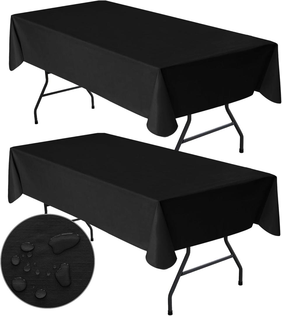 Nasitos 2 Pack Black Table Cloth Rectangle 60x102 Inch-Vinyl Plastic Tablecloths with Flannel Backing for 6 Foot Rectangle Tables, Waterproof & Spillproof for Outdoor, Camping, Picnic, Parties