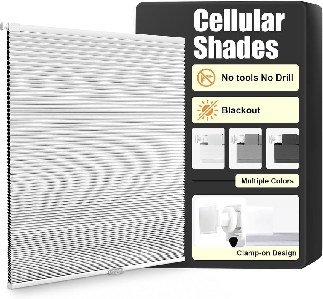 SERLMWNT No Drill Cordless Blackout Cellular Shades,31.5" W x 72" H,White