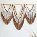 Large Macrame Wall Hanging – Boho Tapestry Macrame Wall Decor – Handmade Woven Bohemian Art for Bedroom, Living Room, Apartment, or Wedding Party – 43"x32" Beige-Brown