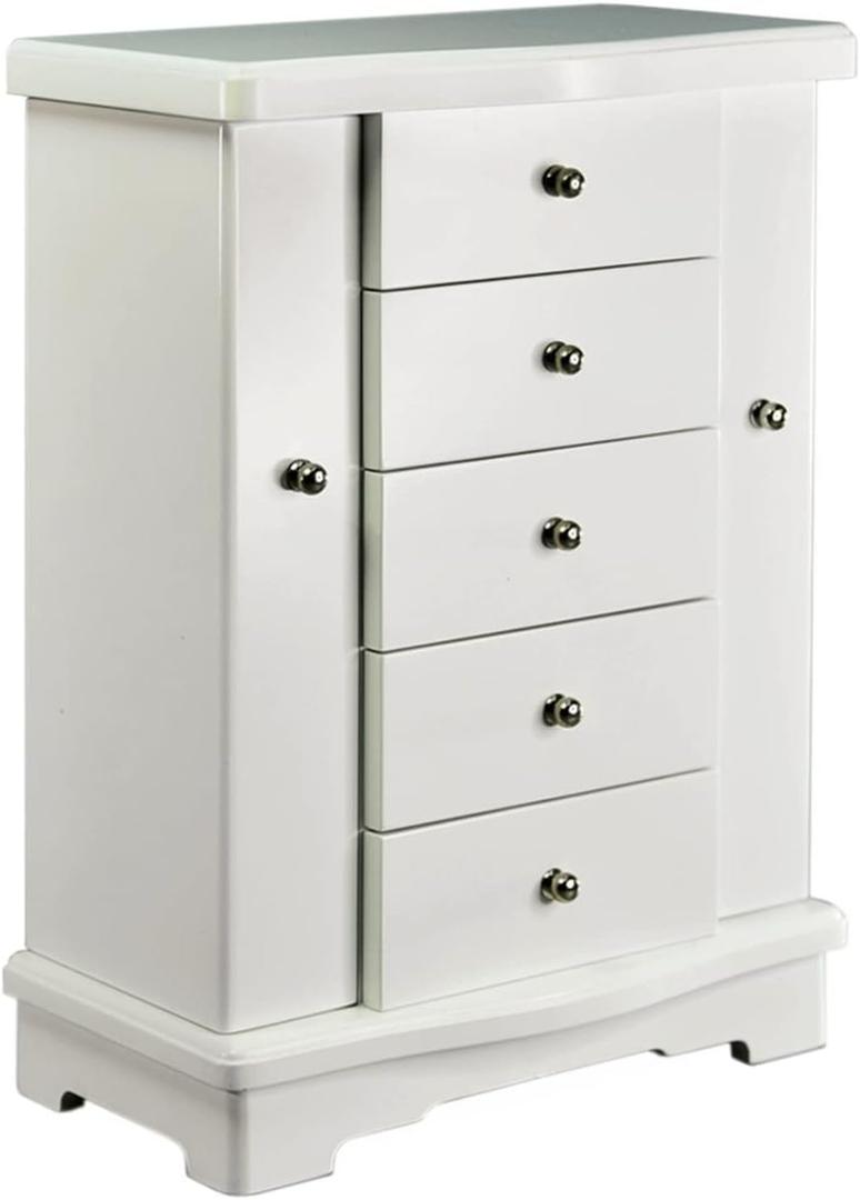 Ylu Yni Jewelry Box, Wooden Large Organizer with Mirror, 5 Layers 4 Drawers for Rings, Earrings, Necklaces, Gifts for Women, White