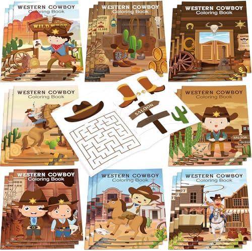 Nezyo 24 Pieces Cowboy Coloring Books Wild West Theme DIY Art Drawing Book Western Party Favors Cowboy Wanted Color Booklets Bulk for Western Wild West Birthday Gift Goodie Bag Filler