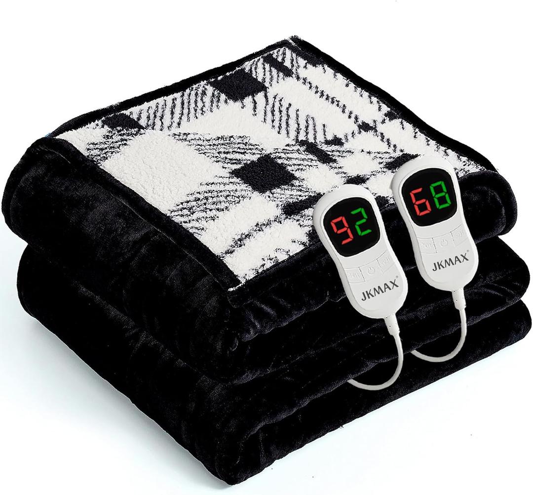 Heated Electric Blanket Queen Size - 84"x90" Flannel Heating Blanket with 10 Heating Levels & 5 Time Settings Over-Heat Protection, Winter Warmer for Adults with ETL CertificationBlack