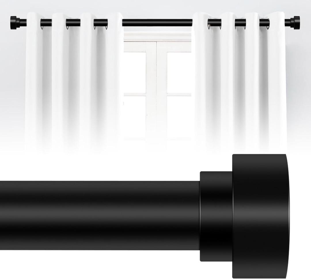 HEI!DEAR Black Adjustable Curtain Rods for Windows:48-84 Inch,1 Inch Heavy Duty Curtain Rod for Bedroom Living Room,Matte Black Iron Easy Install Modern Decorative Window Treatment Single Rods,36-88"