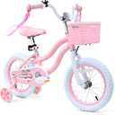 bicystar 14 Inch Flower Girls Bike with Training Wheels for Ages 2-4, Pink