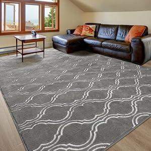 Mejorug 7x10 Grey Fluffy Area Rug for Living Room, Washable Soft Shaggy Lagre Rugs for Bedroom, Dining Room, Kids Room, Study Room, Office, Non-Slip Carpet for Home Decor Aesthetic, Gray