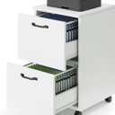DUMOS 2 Drawer Rolling File Cabinet, Small Wood Filing Cabinet, White, 15.7"D x 16.5"W x 27.6"H