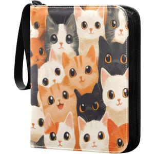 Cute Cats Card Binder 4-Pocket, 400 Pockets PU Waterproof Zippered Collector Card Album with 50 Removable Sleeves for Trading, Game Cards (C271)