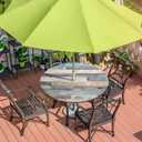 Round Outdoor Tablecloth with Umbrella Hole and Zipper Wood Texture Elastic Table Cover Waterproof Outdoor Table Cloth for Patio Picnic Camping Fits 44-48" Diameter Round Tables
