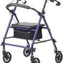 Medline Rollator Walker with Seat, Steel Rolling Walker with 6-inch Wheels Supports up to 350 lbs, Medical Walker, Blue
