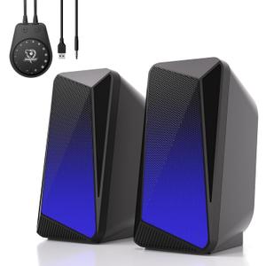 SOULION C30 Bluetooth Computer Speakers, 2.0 PC Speakers for Desktop Monitor, Wired USB Powered & Pulsing & LED Flame Lights, 3.5 mm AUX Speakers for Laptop Gaming with Wired Handy Control (Black)