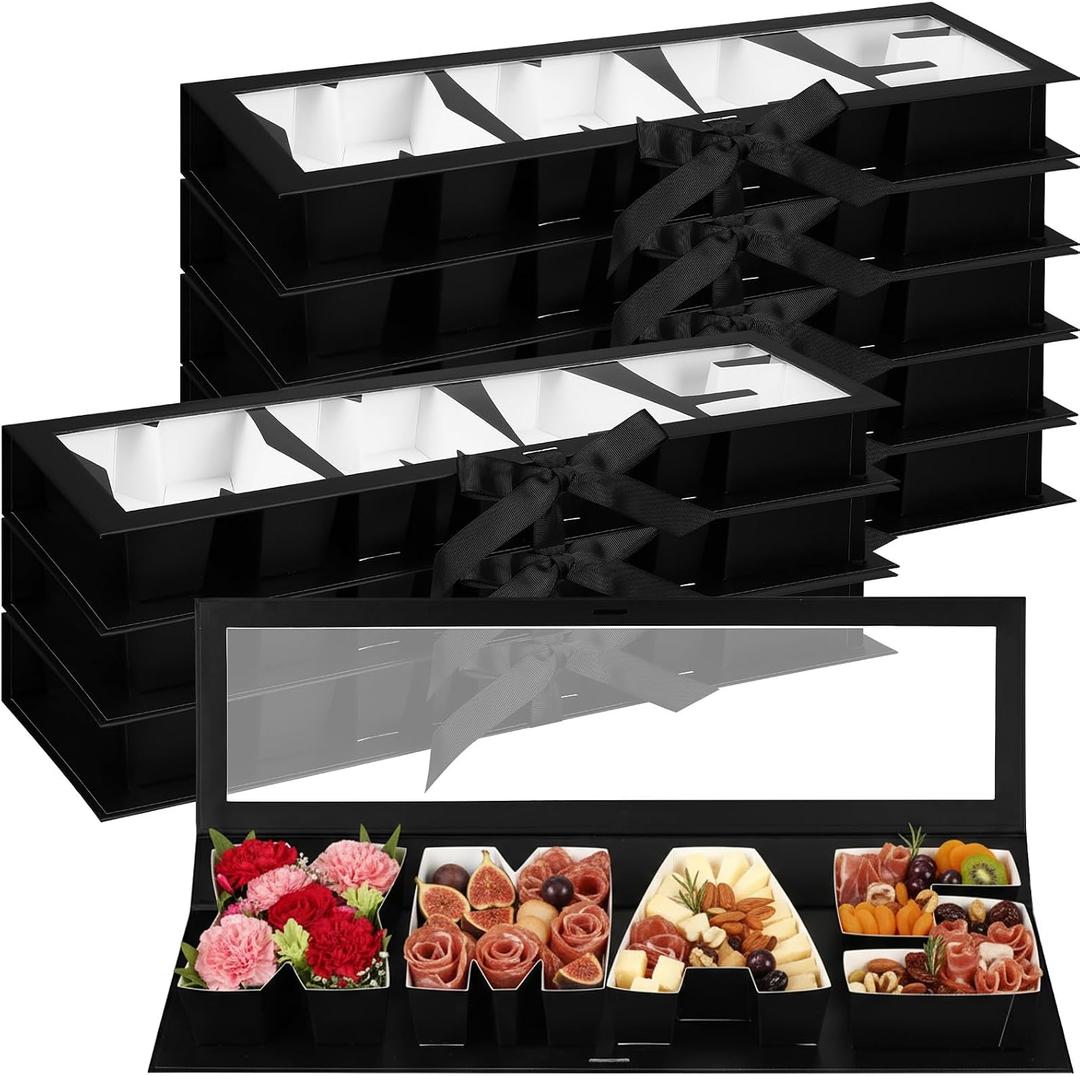 Dunzoom 8 Pack Xmas Letter Boxes for Christmas Gift Wrapping Xmas Letter Shaped Empty Flower Gift Box Fillable Christmas Party Favors Candy Presents Packaging(Black,Clear Lid)