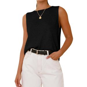 BTFBM Women's Sleeveless Sweater Vest 2025 Summer Crew Neck Ribbed Knit Lightweight Pullover Casual Loose Fit Tank Tops (Black)