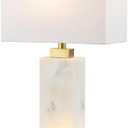 JONATHAN Y JYL6201A Elizabeth 27.5" Alabaster LED Table Lamp Coastal Contemporary Bedside Desk Nightstand Lamp for Bedroom Living Room Office College Bookcase LED Bulb Included, White/Gold Leaf