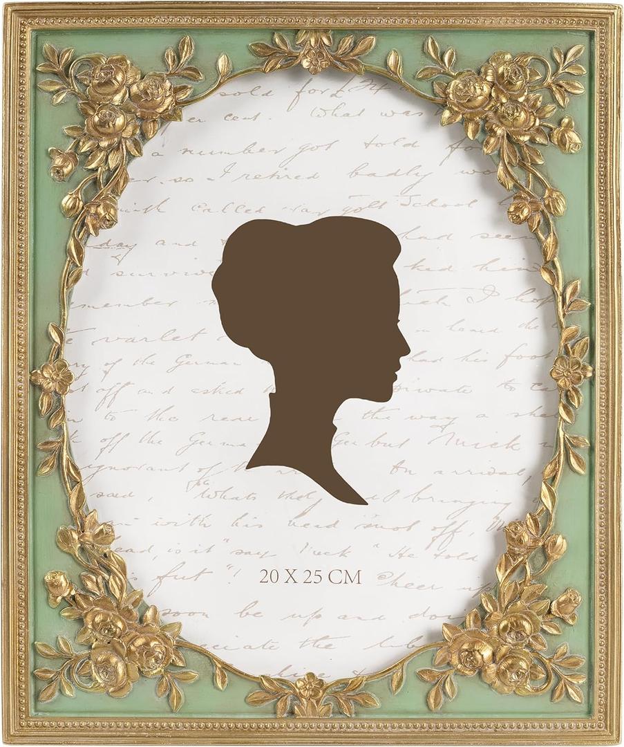AELS 8x10 Inch Vintage Black Picture Frame, Elegant Antique Photo Frames with Glass Front, Photo Display, Tabletop Wall Hanging, Gift Ideas, Gold and Green