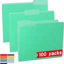 100 Packs File Folder, Light Green File Folders Letter Size, 1/ 3-Cut Tabs, 8.5x11 Inch File Folders for Office, School and Home, Organizer Documents