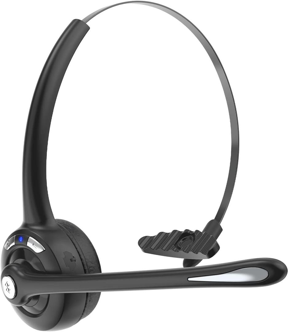 Bluetooth Headset with Microphone,V5.1,Noise Canceling Wireless On Ear Headphones, Bluetooth Headphones with Mic, Phone Headset Mute Button for Laptop, Skype, Call Centers, Office, Trucker, Black