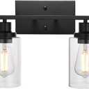 MELUCEE 2-Light Black Wall Sconce Industrial Vintage with Clear Glass Shade and Metal Base, Bathroom Vanity Lights Hallway Light Fixture Sconces Wall Lighting (Patent No.: US D963914 S)