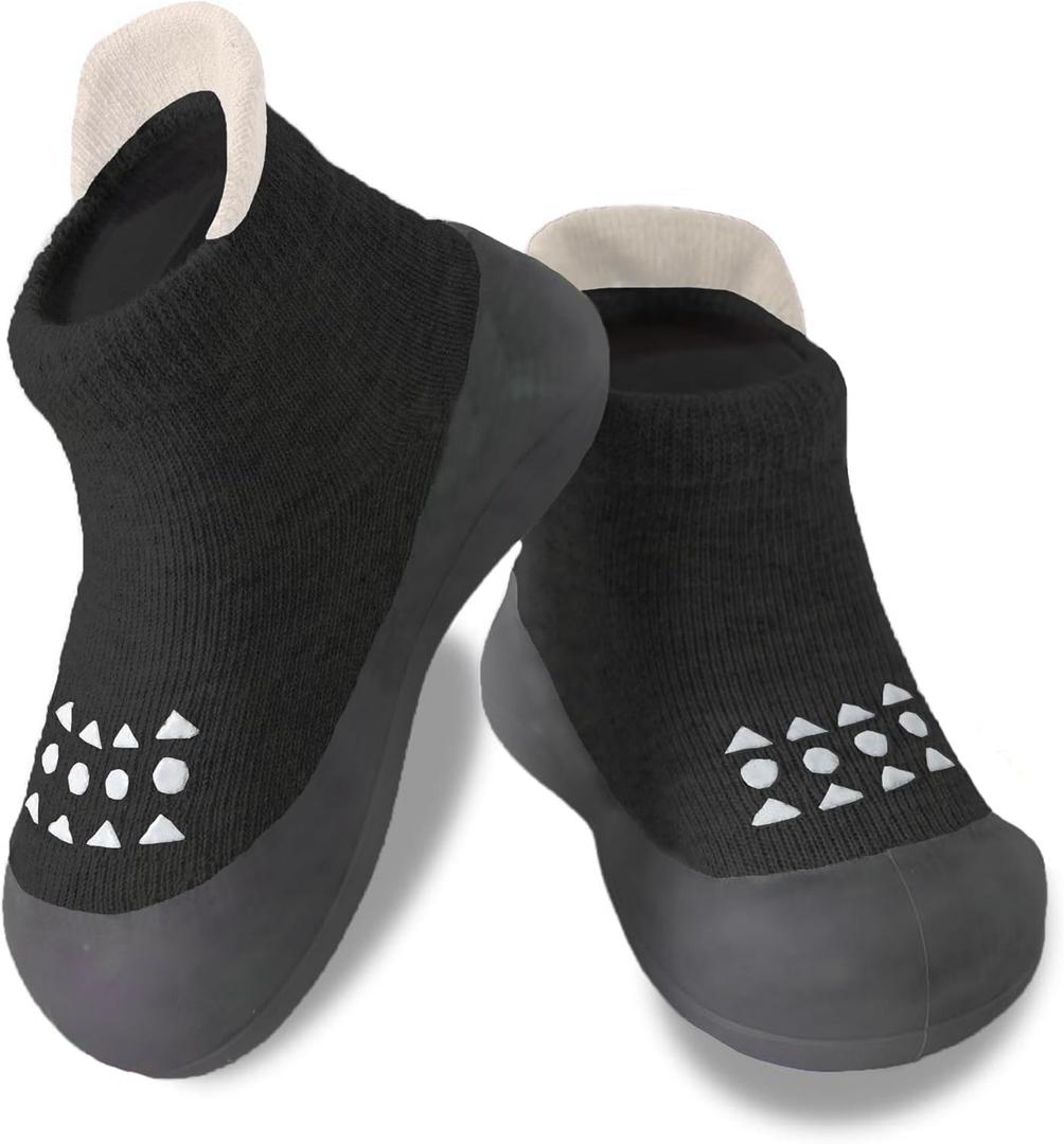 Hstyle Baby Sock Shoes Toddler Walking Shoes Infant Non-Slip Slippers Soft Rubber Sole Sneakers for Baby Boys Girls (12-18 Months Toddler, Black)