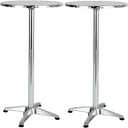 Set of 2, Aluminum Indoor Outdoor 23.75" Round Restaurant Bar Height 44" Table fix top, Patio Stainless Steel Silver Furniture 25.75" Base