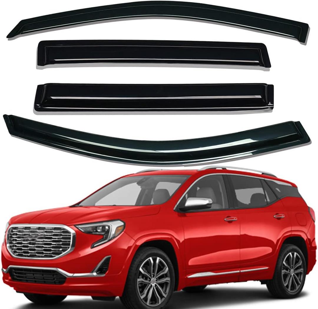 Lightronic Extra Durable Outside-Mount Auto Vent Window Visor, Fits 2018-2024 GMC Terrain, UV Protection Rain Guard, Original Wind Deflector, No-Drill Easy Install, Dark Smoke, 4-Pcs