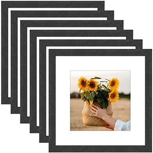 VMUZEDER 8x8 Picture Frame Rustic Black Wood Set of 3,Display Pictures 5x5 with Mat or 8x8 Without Mat,Multi Photo Frames Collage for Wall or Tabletop Display