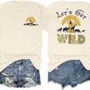 Lets Get Wild Shirts Women Animal Kingdom Shirt Family Safari Trip Tshirts Cute Zoo World Short Sleeve Tee (Large, Apricot)